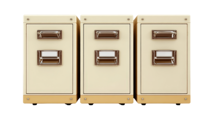 Filing cabinet with three drawers and label slots background isolated on a Transparent background, PNG file.