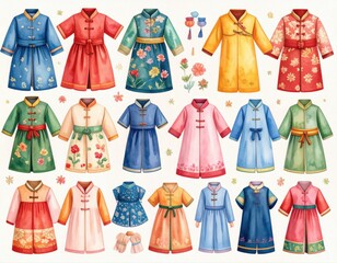 Traditional Hanbok Dress Collection Illustration