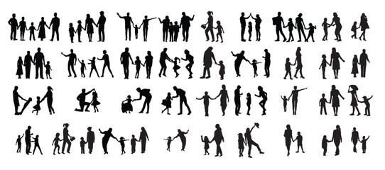  family activities silhouette illustration set
