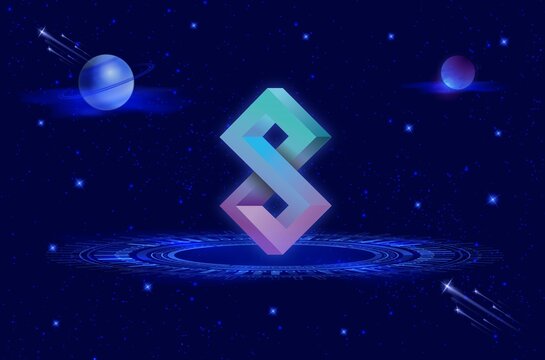 Images of cryptocurrency logos on digital background. solanium-slim coin. 3d illustrations.