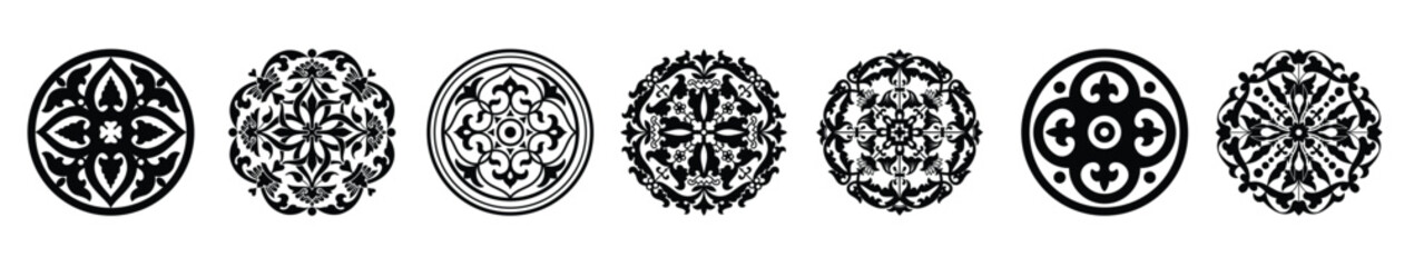 floral circular ornaments vector silhouettes isolated