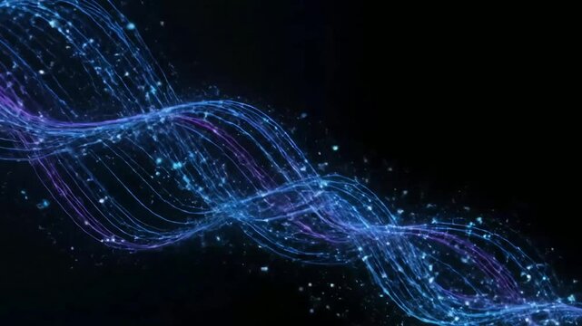 Futuristic abstract blue purple digital network lines with glowing shimmering light particles flowing dynamically a perfect AI data technology background 