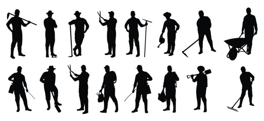 gardening work silhouette illustration set