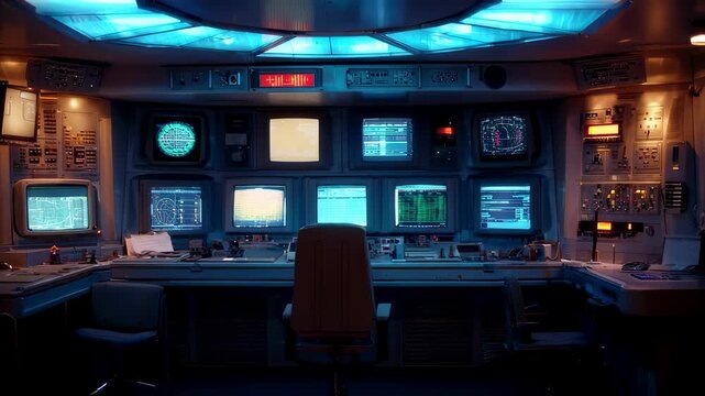 An artistic perspective of a talkback panel mounted on a bulkhead with backlit communication zones casting a soft glow emphasizing the panels role in facilitating seamless dialogue