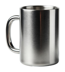 Stylish stainless steel mug for hot beverages modern kitchen setup minimalist design isolated on transparent background