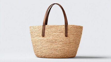 Stylish woven tote bag with leather handles, perfect for everyday use. Lightweight and durable, a must-have accessory for any occasion.