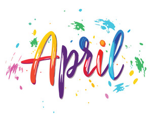Colorful april month design with watercolor splashes for springtime season celebration concept art, April text design