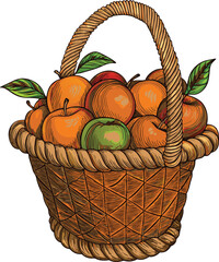 Wicker Basket Full of Fresh Ripe Apples