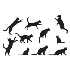 Fototapeta premium Set of cats silhouettes, playful cat silhouette design