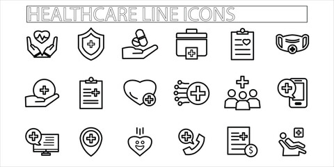 Healthcare icon set. medical, health, report, Line vector icons.