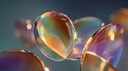 Abstract glass orbs shine. Holographic, modern, minimalist design element for backgrounds, web, marketing.