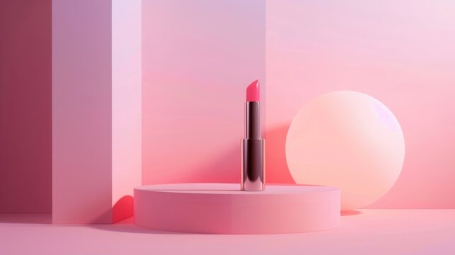 Lipstick product shot on a pink podium with sphere element