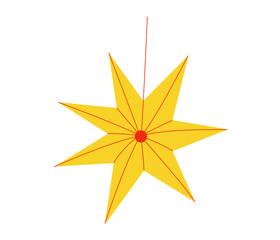 Hanging Christmas star decorations in red and yellow colors.