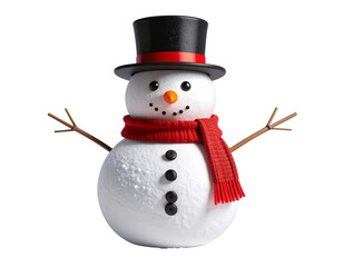 Realistic Snowman with Scarf, Carrot Nose and Top Hat – PNG Isolated on Transparent Background