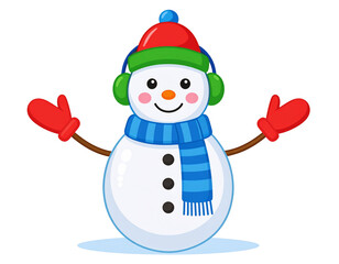 Cute Cartoon Snowman with Colorful Winter Accessories – Flat Vector Style PNG (2)