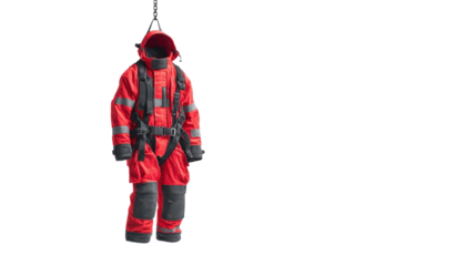 Firefighting suit hanging isolated on a Transparent background, PNG file.