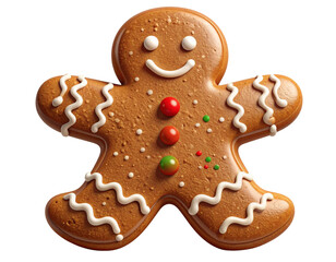 Classic Gingerbread Man Cookie with Icing Details – Transparent PNG