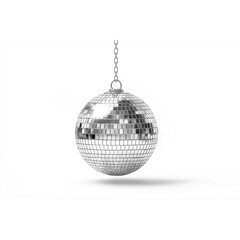 3D silver disco ball hanging, isolated on a transparent background. 