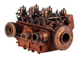 Rusty industrial engine part