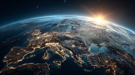 Fototapeta premium Stunning View of Earth from Space with Sunrise Over Europe