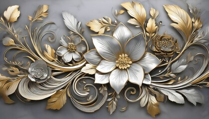 silver and gold floral wall art design