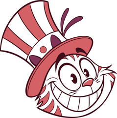 Whimsical Cartoon Cat with Top Hat and Big Smile with Bold Outlines