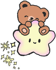 별 인형을 안고 있는 곰돌이 캐릭터 손그림 일러스트