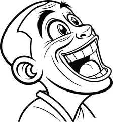 Cartoon Man Laughing Hysterically with Over the Top Expression Depicted in Black and White Lines