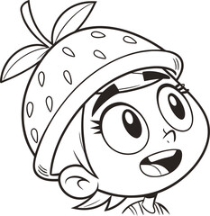 Cute Strawberry Shortcake Cartoon Girl with a Positive Attitude and Expressive Features Portrait