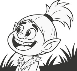 Cartoon Character Smiling in Tall Grass An Illustration of a Happy Creature