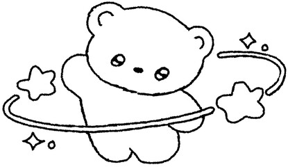 곰 캐릭터와 별 장식 손그림 스티커