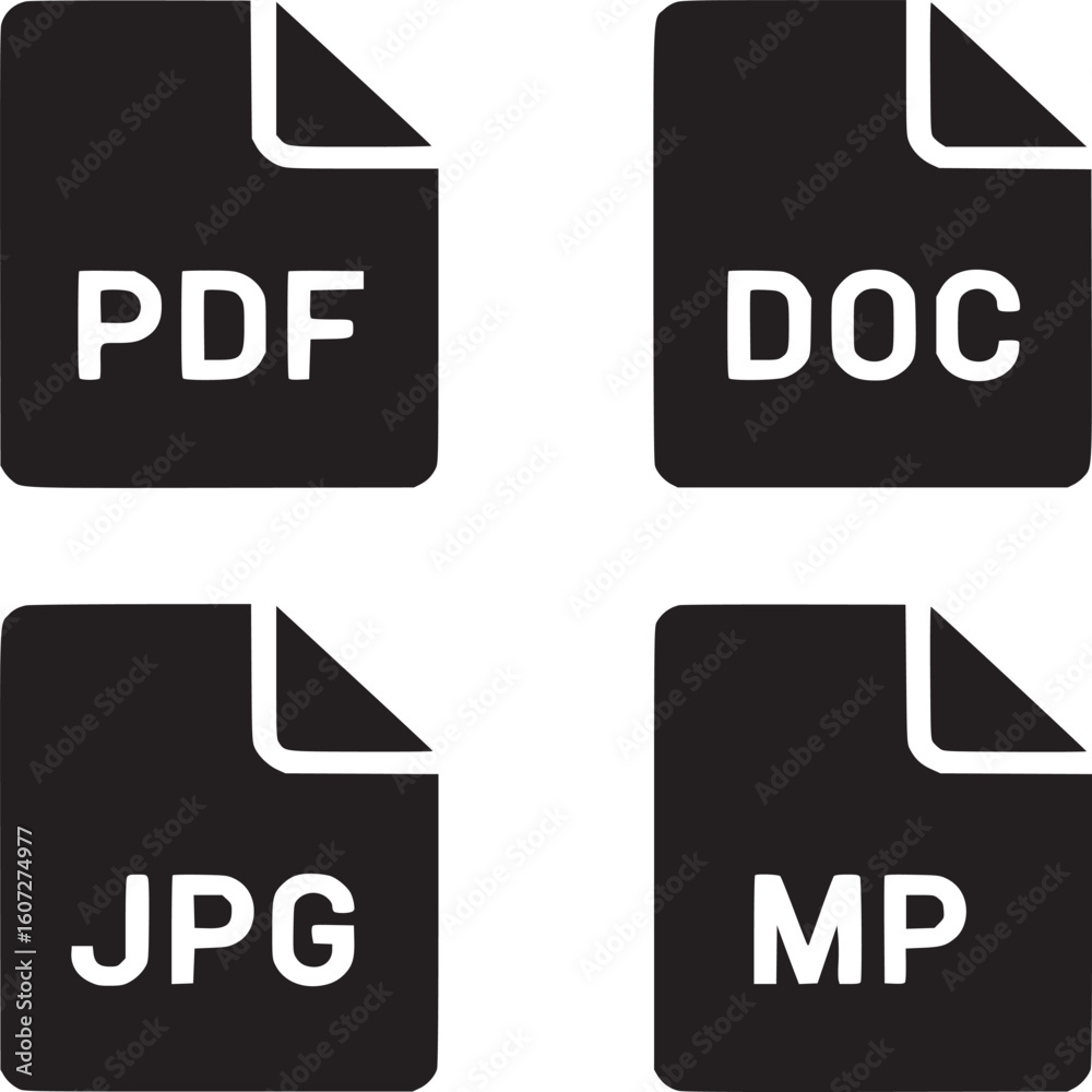 Poster file format types pdf doc jpg mp icons vector illustration for web design and development use