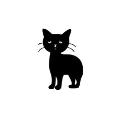 Obraz premium A simple illustration of a black cat standing with whiskers and pointy ears on a white background