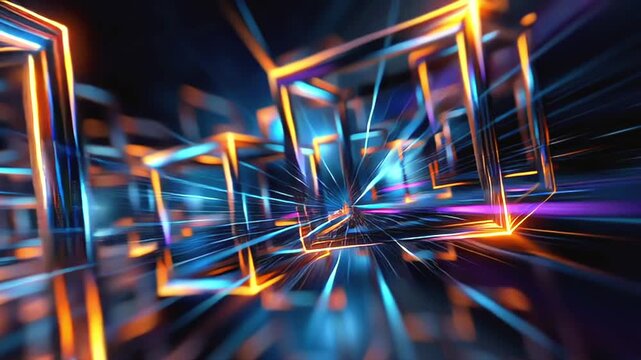 Digital landscape pulsing with luminous trajectories, racing geometric forms revealing high tech dynamism through virtual interconnected realm