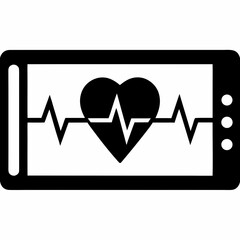 Heart Pulse Monitor Icon – Black Silhouette Medical Vector Symbol on White Background
