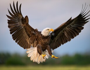 Obraz premium close up shot of a bald eagle haliaeetus leucocephalus landing
