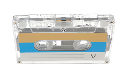One audio cassette with blank label isolated on white