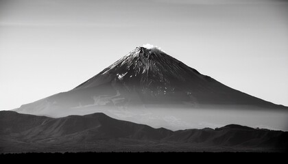 majestic silhouette of a volcano against a clear horizon in monochrome shades of black and white