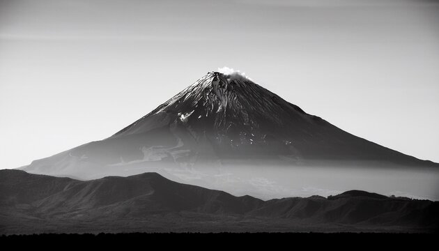 majestic silhouette of a volcano against a clear horizon in monochrome shades of black and white - Powered by Adobe