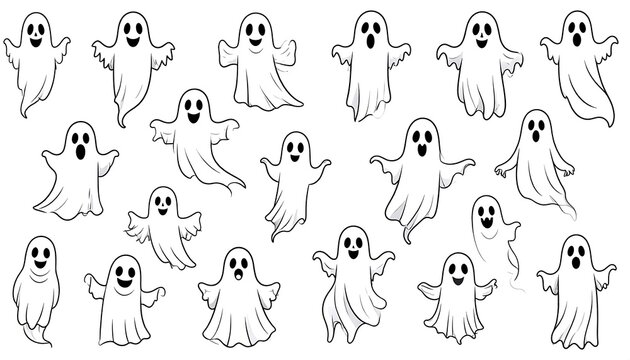 Cartoon ghosts in various poses (1)