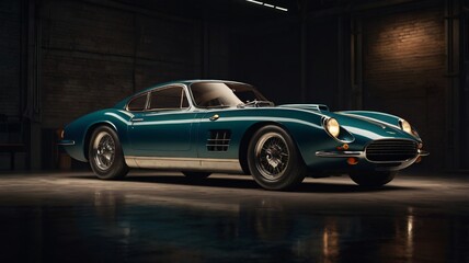 Ultra-Detailed 1960s Vintage Sports Car on Dark Glossy Background