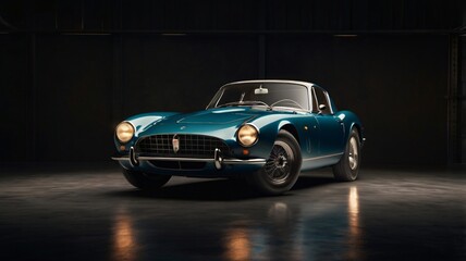 Ultra-Detailed 1960s Vintage Sports Car on Dark Glossy Background