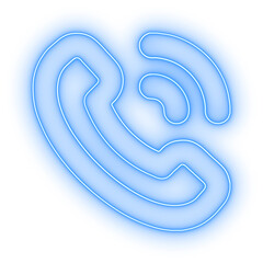 Neon blue Phone call icon on transparent background. 