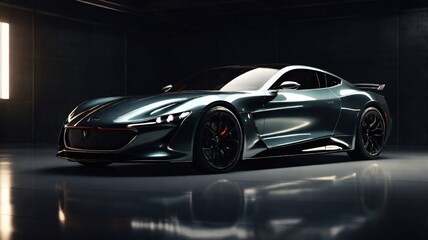 Ultra-Detailed 1960s Vintage Sports Car on Dark Glossy Background