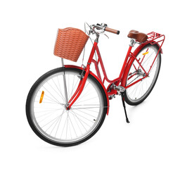One bicycle with basket on white background