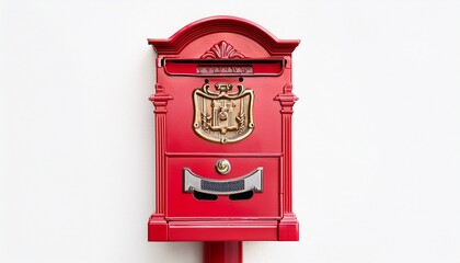 vintage red metal mailbox antique postbox letterbox secure mail delivery box on white background