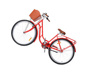 One bicycle with basket on white background