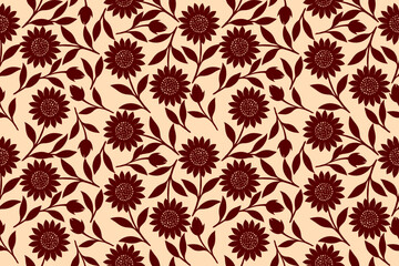 Bold black sunflower pattern on a soft beige background. A modern floral silhouette design perfect for fabric, wallpaper, wrapping paper, or digital prints.