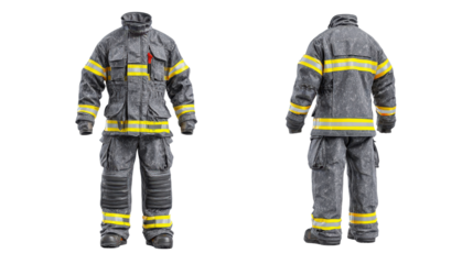 Firefighting suit with reflective tape patterns background isolated on a Transparent background, PNG file.