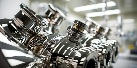 Obraz premium Close-Up of Shiny Metallic Industrial Equipment in Modern Laboratory